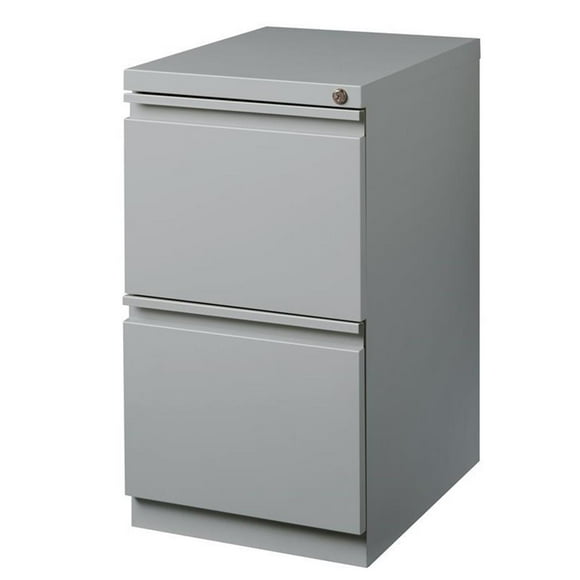 Pemberly Row 20" 2-Drawer Modern Metal Mobile Pedestal File Cabinet in Silver