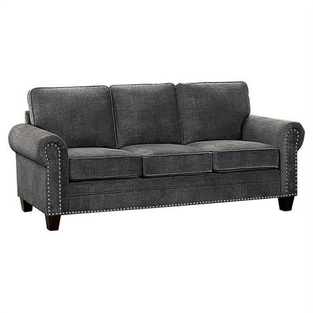 Pemberly Row 20.5" Traditional Microfiber Sofa with Nail Head in Dark Gray