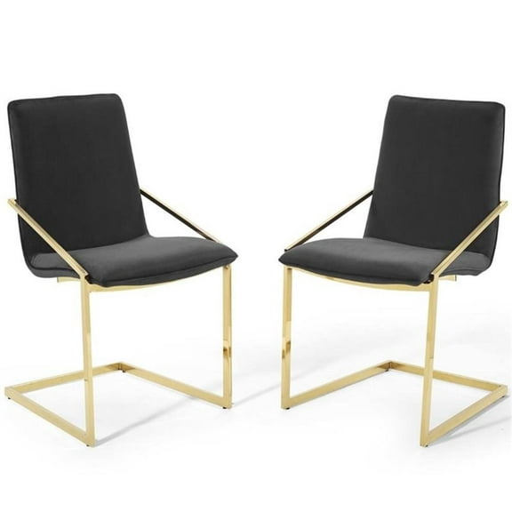 Pemberly Row 20.5" Velvet Dining Arm Chair in Gold and Black (Set of 2)