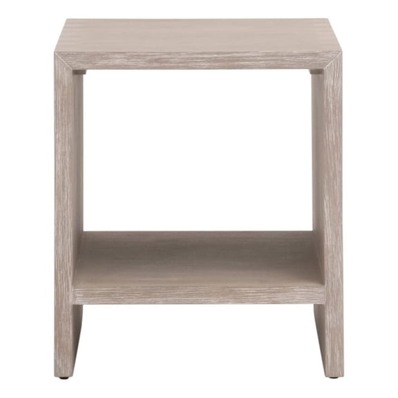 Pemberly Row 20" Acacia Wood Waterfall Dovetail End Table in Gray