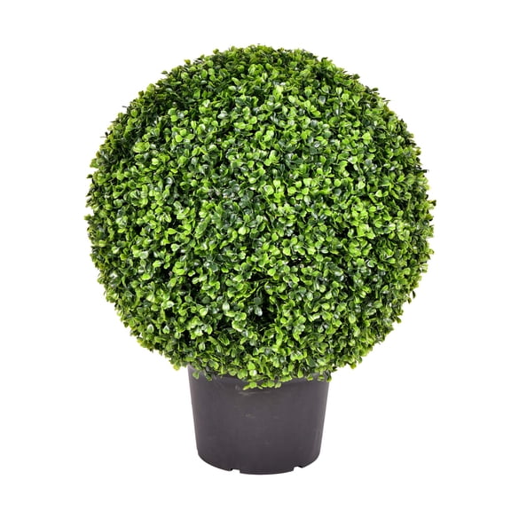 Pemberly Row 20" Contemporary Plastic Artificial Boxwood Ball in Green