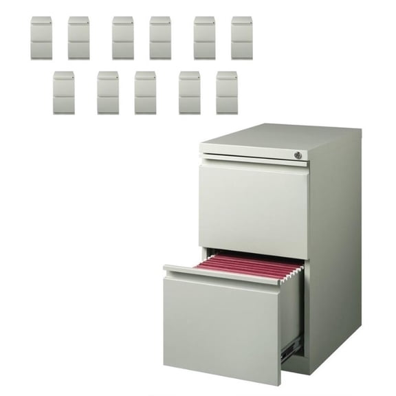 Pemberly Row 20"D 2 Drawer Metal Mobile Filing Cabinet - Light Gray (Set of 12)