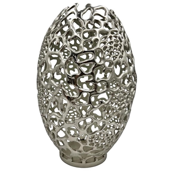 Pemberly Row 20" Decorative Handmade Aluminum Egg Nest Flower Vase in Nickel