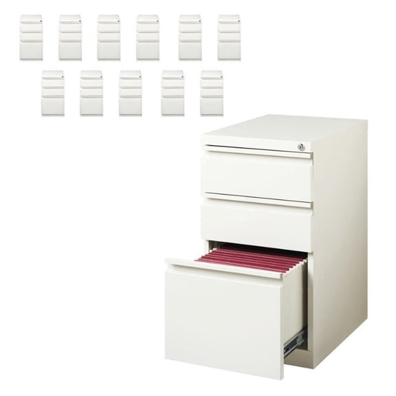 Pemberly Row 20" Deep 3 Drawer Metal Mobile Filing Cabinet - White (Set of 12)
