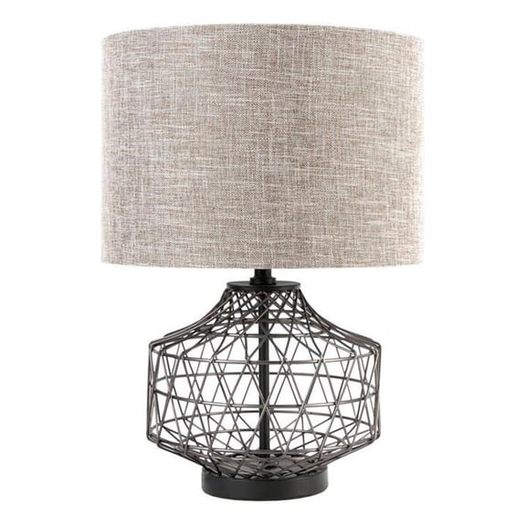 Pemberly Row 20"H Bronze Barrel Metal Base Beige Linen Shade Table Lamp