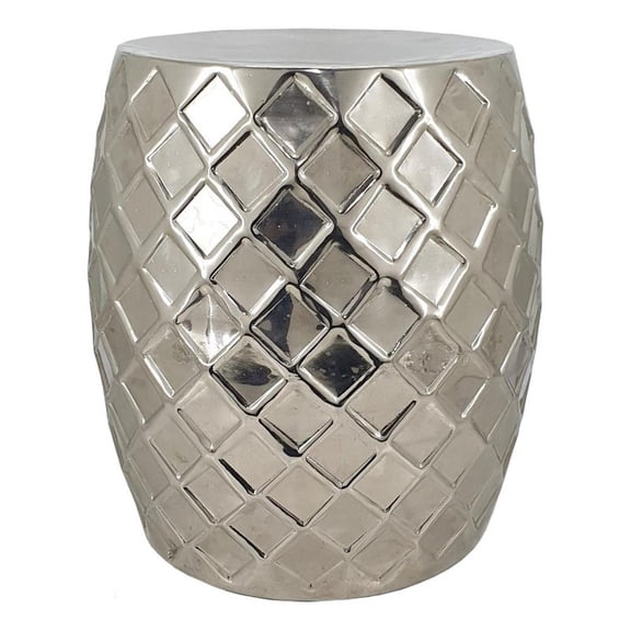 Pemberly Row 20 Inch Aluminum Drum Shape Stool Table in Silver