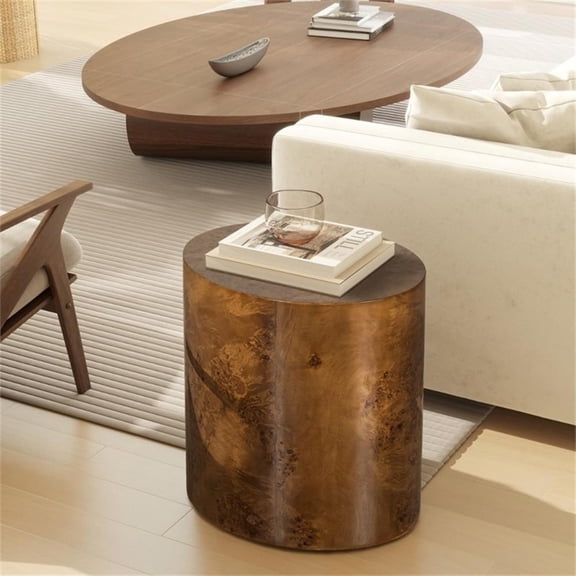Pemberly Row 20" Oval Pillar Side Table in Medium Brown Walnut Burl Wood