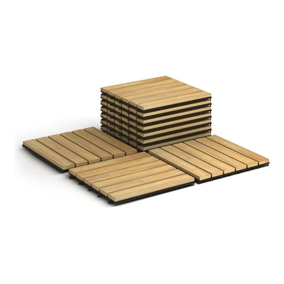 Pemberly Row 20 Pieces Stripe Pattern Wood Deck Patio Pavers in Brown