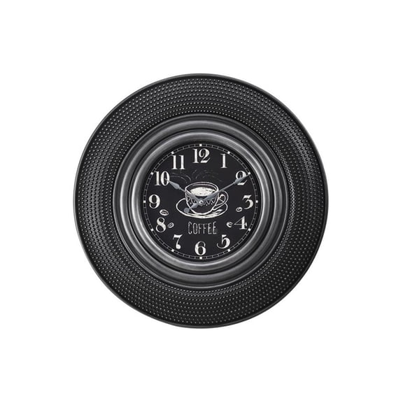 Pemberly Row 20" Round Charcoal Gray Wall Clock with Coffee Chalkboard Backdrop
