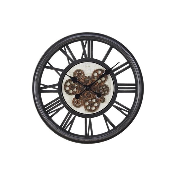 Pemberly Row 20" Round Wall Clock with Moving Gear Mechanism in Black