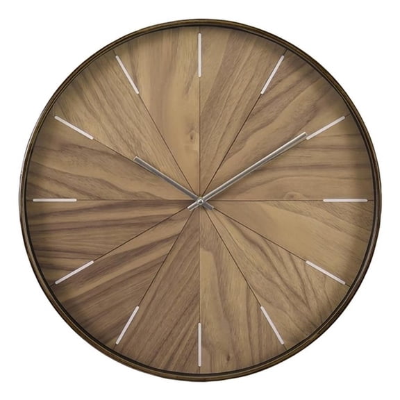 Pemberly Row 20" Round Wall Clock with Wood-Look Face in Brown Frame