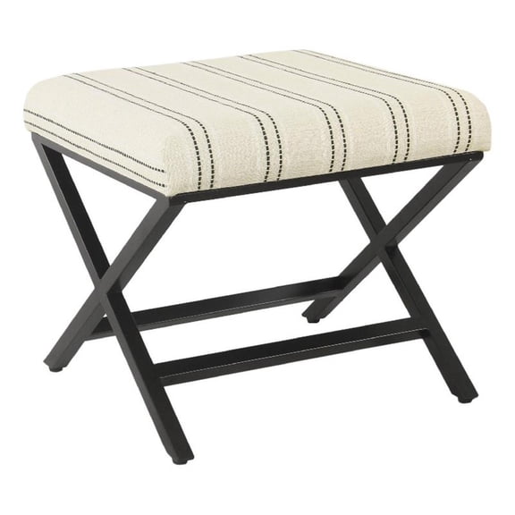 Pemberly Row 20" Square Ottoman Footstool in Black and White Striped Polyester
