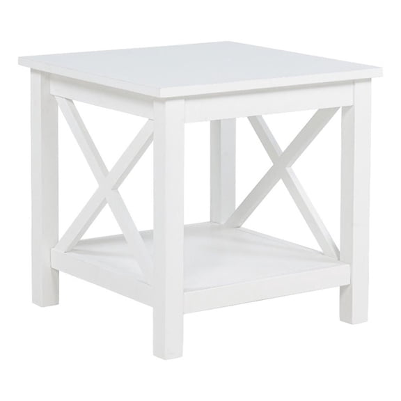 Pemberly Row 20" Square Pine Wood Side End Table with Shelf in White