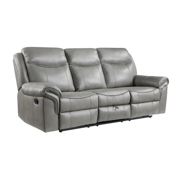 Pemberly Row 20" Traditional Faux Leather Double Reclining Sofa in Gray