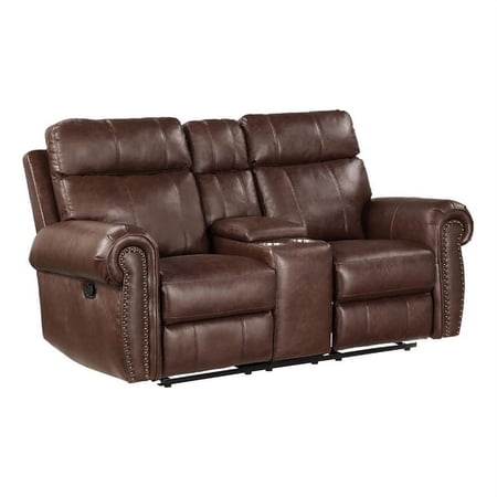 Pemberly Row 20" Traditional Microfiber Double Reclining Loveseat in Brown