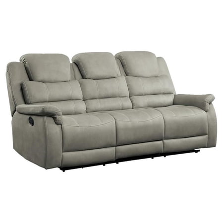 Pemberly Row Transitional Microfiber Double Reclining Sofa in Gray