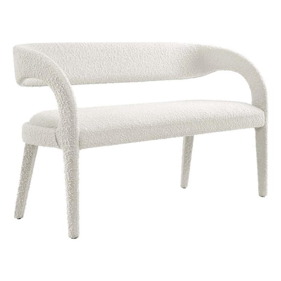 Pemberly Row 20" Upholstered Boucle Fabric Accent Bench in Ivory