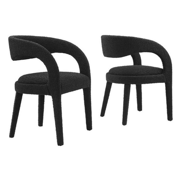 Pemberly Row 20" Upholstered Fabric Dining Chair in Black (Set of 2)