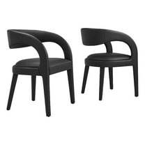 Pemberly Row 20" Upholstered Faux Leather Dining Chair in Black (Set of 2)