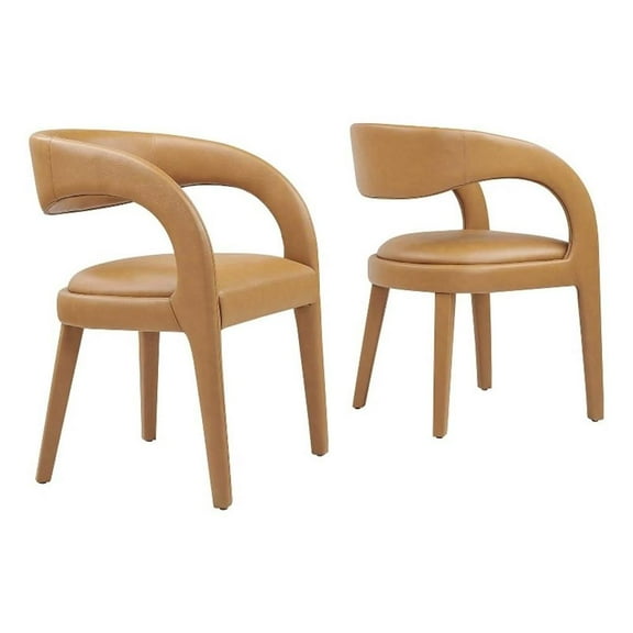 Pemberly Row 20" Upholstered Faux Leather Dining Chair in Tan (Set of 2)