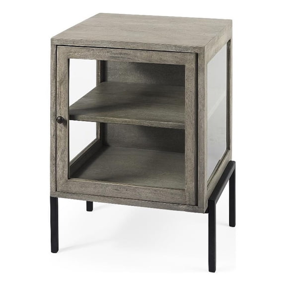 Pemberly Row 20Lx18Wx26H Gray Wood with Black Metal Frame End/Side Table