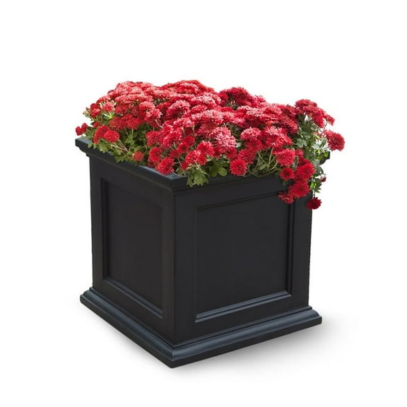 Pemberly Row 20x20" Square Traditional Plastic Planter in Black