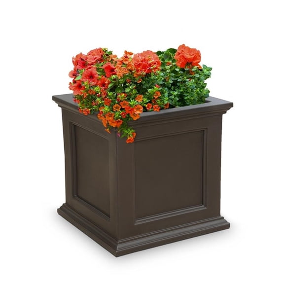 Pemberly Row 20x20" Square Traditional Plastic Planter in Espresso