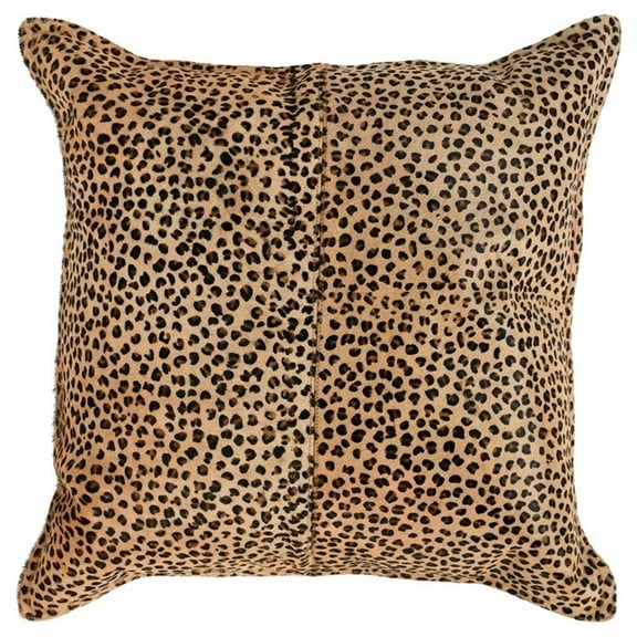 Pemberly Row 20x20" Transitional Leather Throw Pillow in Black/Camel