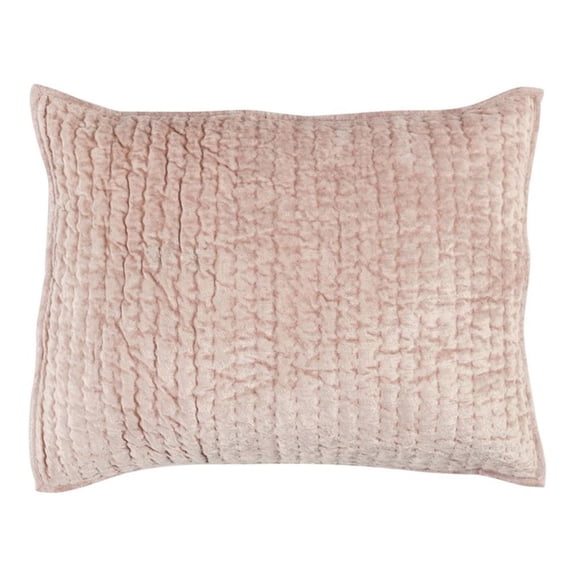 Pemberly Row 20x26" Velvet and Solid Cotton Standard Sham in Bliss Pink