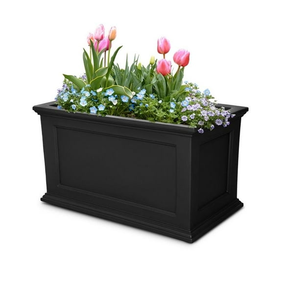Pemberly Row 20x36 Weatherproof Traditional Plastic Planter in Black