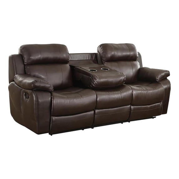 Pemberly Row 21.5" Traditional Faux Leather Double Reclining Sofa in Brown