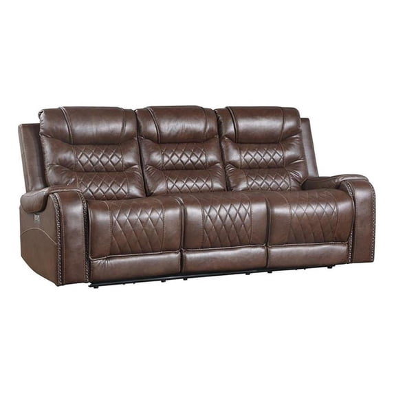 Pemberley Row Microfiber Brown Sofa Rectangular Power Reclining with USB Charging 86.5" x 40.5" x 37.5"