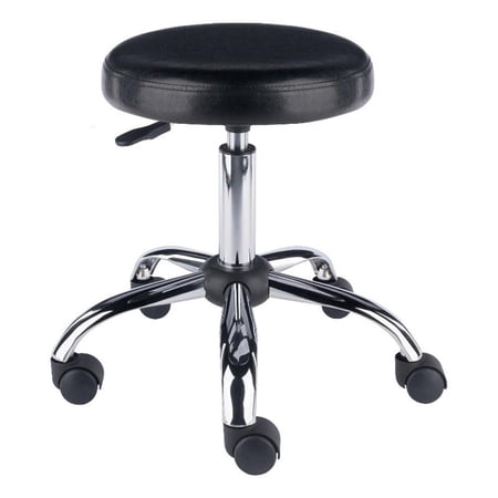 Pemberly Row 22.32" Adjustable Faux Leather Swivel Drafting Stool in Black