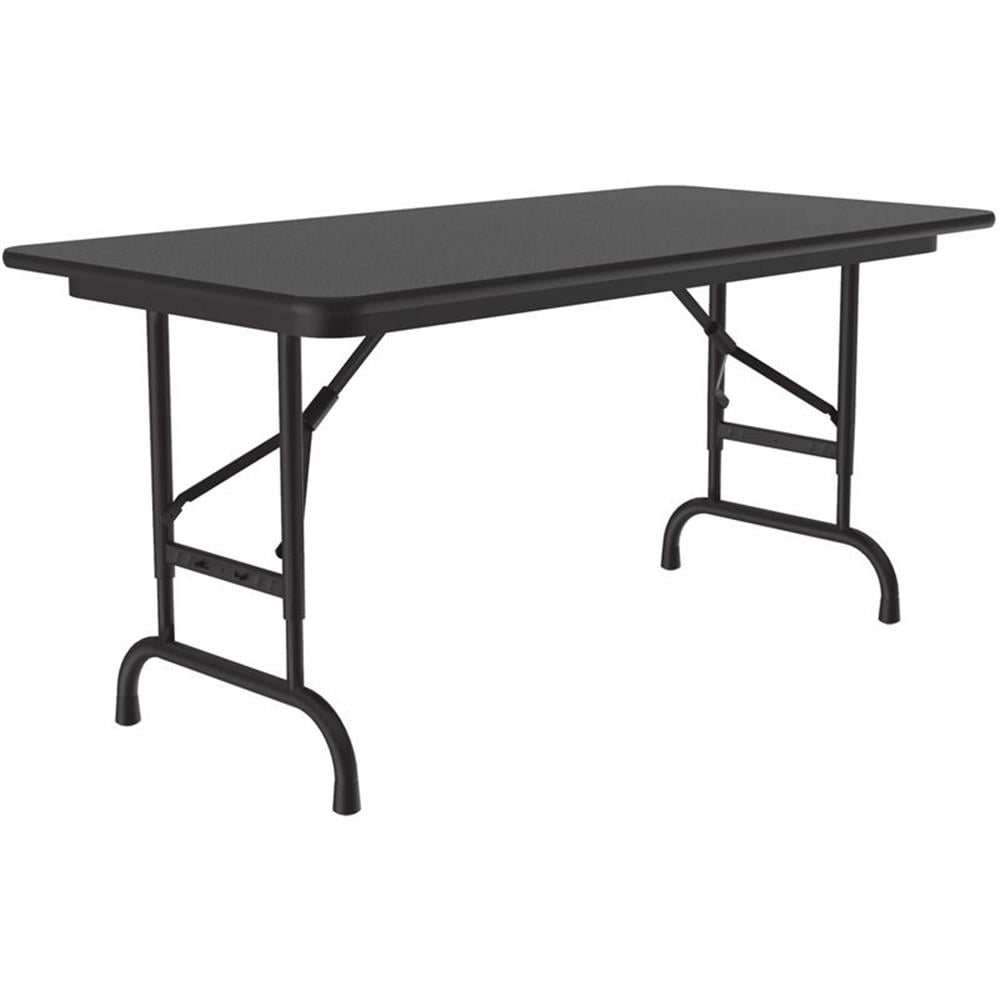 Pemberly Row 22-32" Adjustable Metal & Wood Folding Table in Black ...