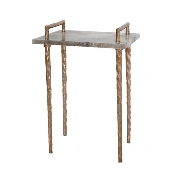Pemberly Row 22" Agate Stone Accent Table with Bronze Metal Frame