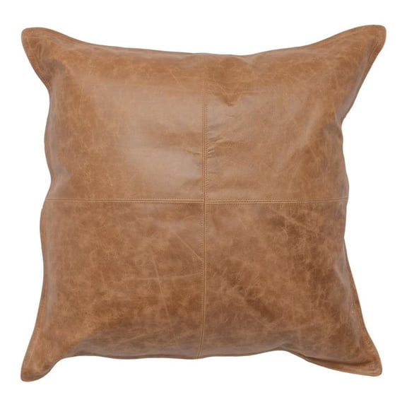 Pemberly Row 22" Authentic Leather Throw Pillow in Chestnut Brown