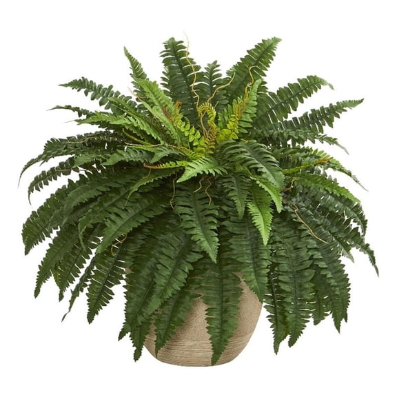 Pemberly Row 22" Boston Fern Artificial Plant in Sandstone Planter