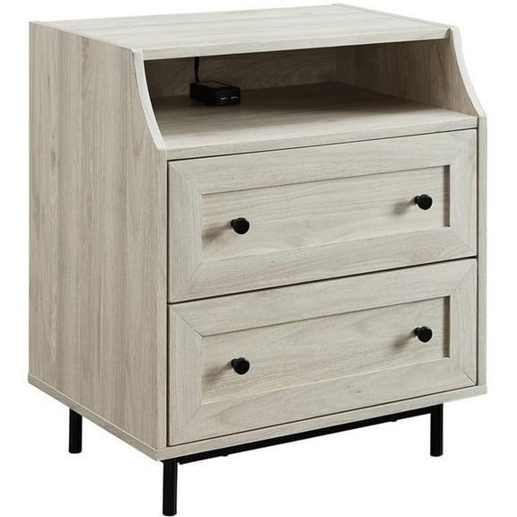 Pemberly Row 22" Curved Open Top 2-Drawer Bedroom Nightstand with USB in Birch