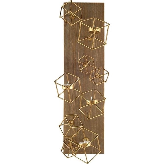 Pemberly Row 22"H Brown Wood Based Brass Metal Cube Wall Candle Holder