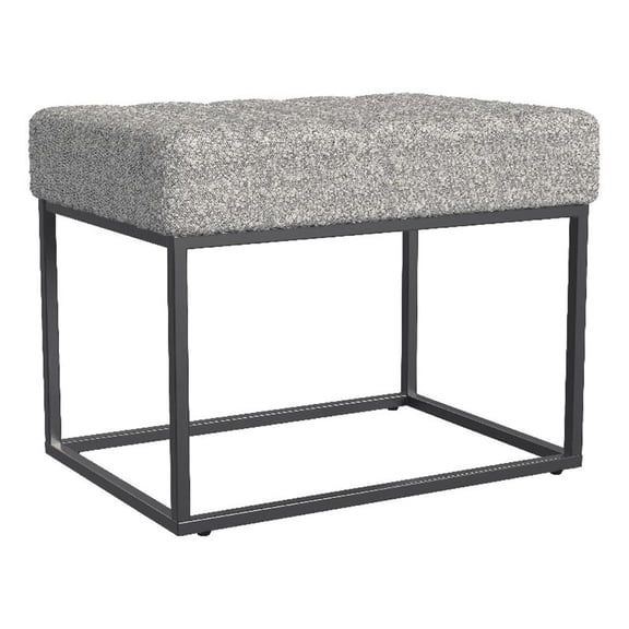 Pemberly Row 22 Inch Ottoman Footstool in Heather Gray Yarn Cream Boucle