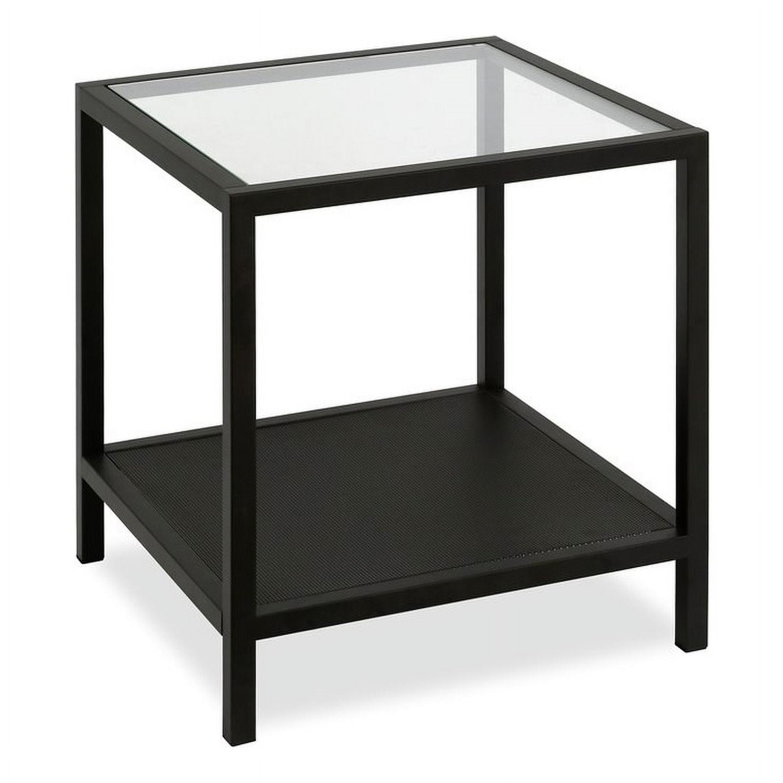 Pemberly Row 22" Modern Metal Side Table with Mesh Shelf in Black