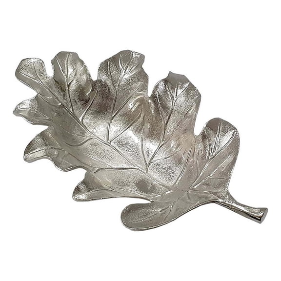 Pemberly Row 22" Oak Leaf Decorative Tray in Silver Aluminum
