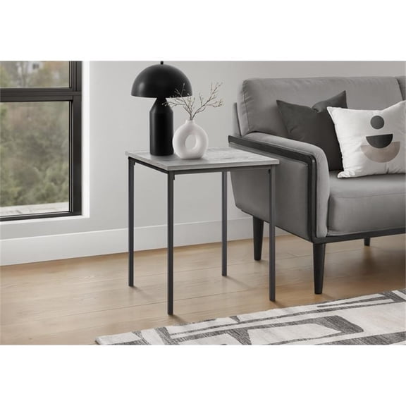 Pemberly Row 22" Square Accent Table with Black Metal Legs in Gray Laminate