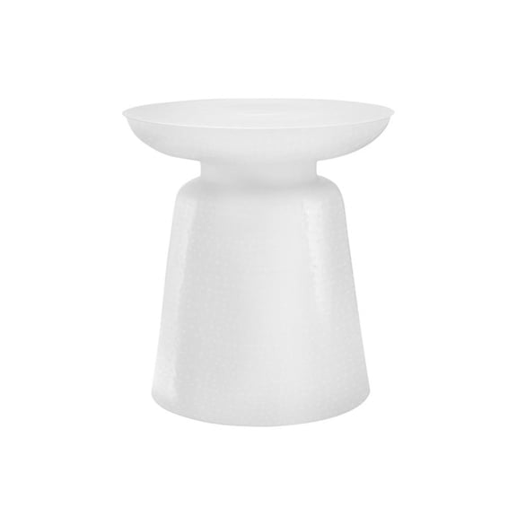 Pemberly Row 22" White Metal Bell-Shaped Hammered Drum Accent Table
