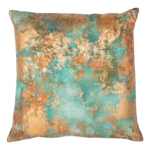 Pemberly Row 22x22 Linen Cotton Throw Pillow in Turquoise/Copper