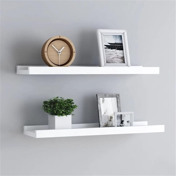 Pemberly Row 23.6 in X 3.5 in X 1.2" MDF Frame Ledge Shelf in White (Set of 2)