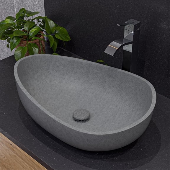 Pemberley Row Solid Concrete Matte Gray Vessel Sink Oval Compact 23"