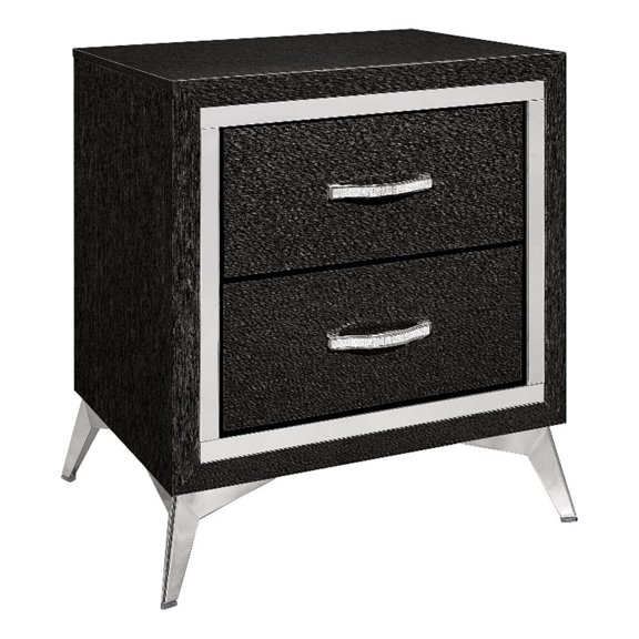 Pemberly Row 24" 2 Drawer Nightstand with Silver Trim in Jet Black