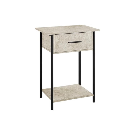 Pemberly Row 24" 2-Tier Cream Stone Laminate Side Table with Drawer and Shelf