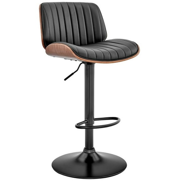 Pemberly Row 24-33" Modern Faux Leather & Metal Bar Stool in Black/Walnut